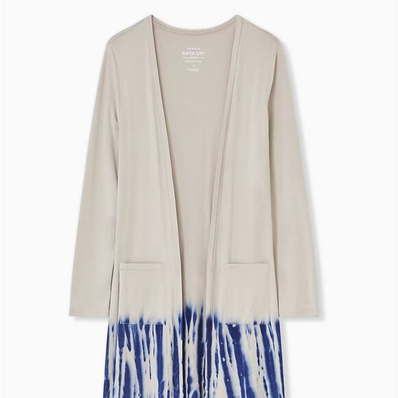 🆕 2X SUPER SOFT TAUPE & NAVY TIE-DYE  LONGLINE CARDIGAN - Picture 5 of 7
